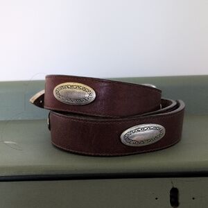 Brown Leather Belt with Silver Accents